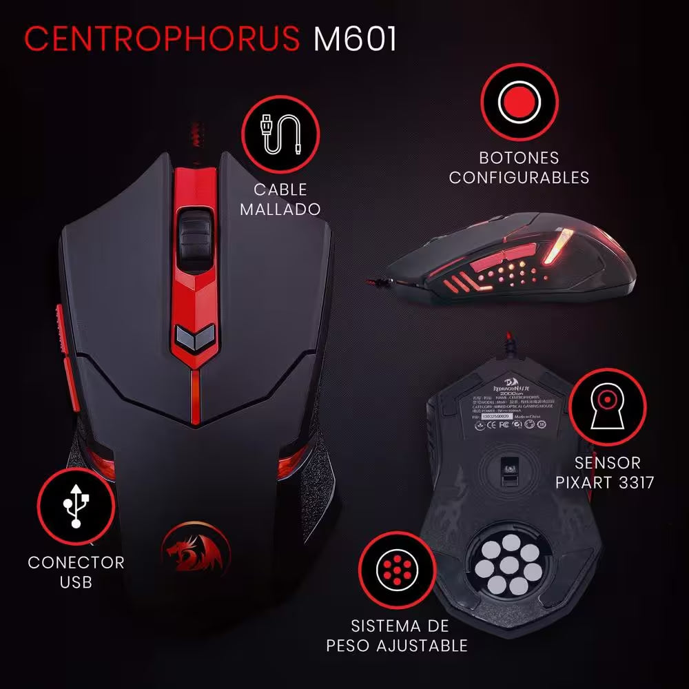 RGB Backlit Gaming Keyboard, Programmable Backlit Gaming Mouse in Black
