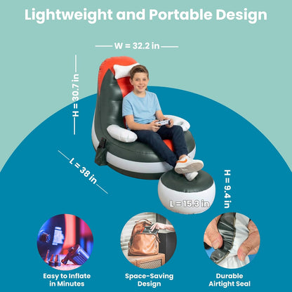 Inflatable Gaming Chair for Kids – Supports up to 300 Lbs, Includes Air Pump, Cup Holder, 2 Pockets – Durable Bean Bag Seat, Comfy Kids Gaming Chair & Top Gamer Chairs for Kid Room