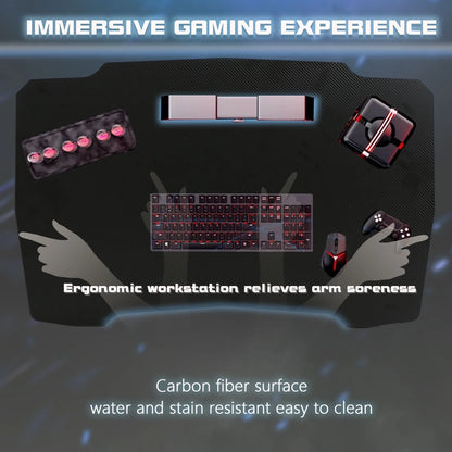 39 Inch Small Gaming Desk, Z Shaped PC Computer Desk Gaming Workstation with Headphone Hook, Ergonomic Gaming Table PC Desk for Game Players, Blue