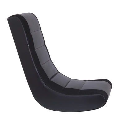 Classic Video Rocker Floor Gaming Chair, Kids and Teens, PU Faux Leather & Polyester Mesh, Black/Black
