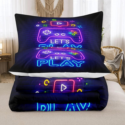 Gaming Comforter Sets Kids Queen Bedding Sets for Boys,Teen Gaming Comforter,Let'S Play Gaming Bedding Gaming Bed Set with 1 Comforter 2Pillowcases