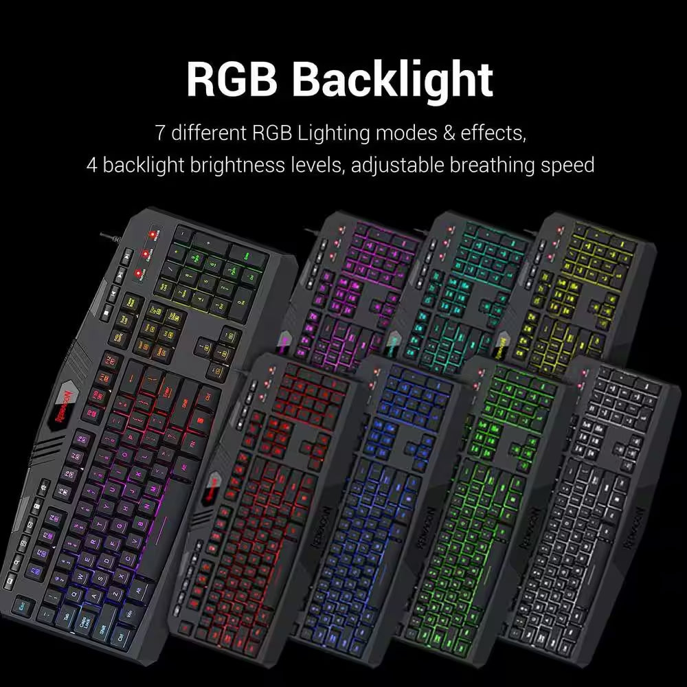 RGB Backlit Gaming Keyboard, Programmable Backlit Gaming Mouse in Black