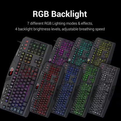 RGB Backlit Gaming Keyboard, Programmable Backlit Gaming Mouse in Black