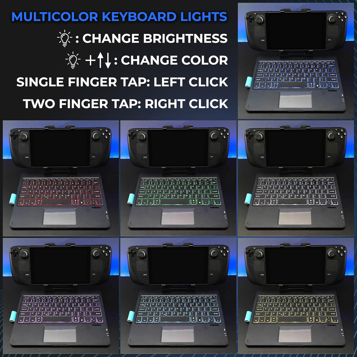 Decktop - Steam Deck Keyboard and Bluetooth Trackpad Mouse with Multicolor LED Laptop Accessory for Valve Linux PC Gaming Accessories (Steam Deck/Rog Ally)