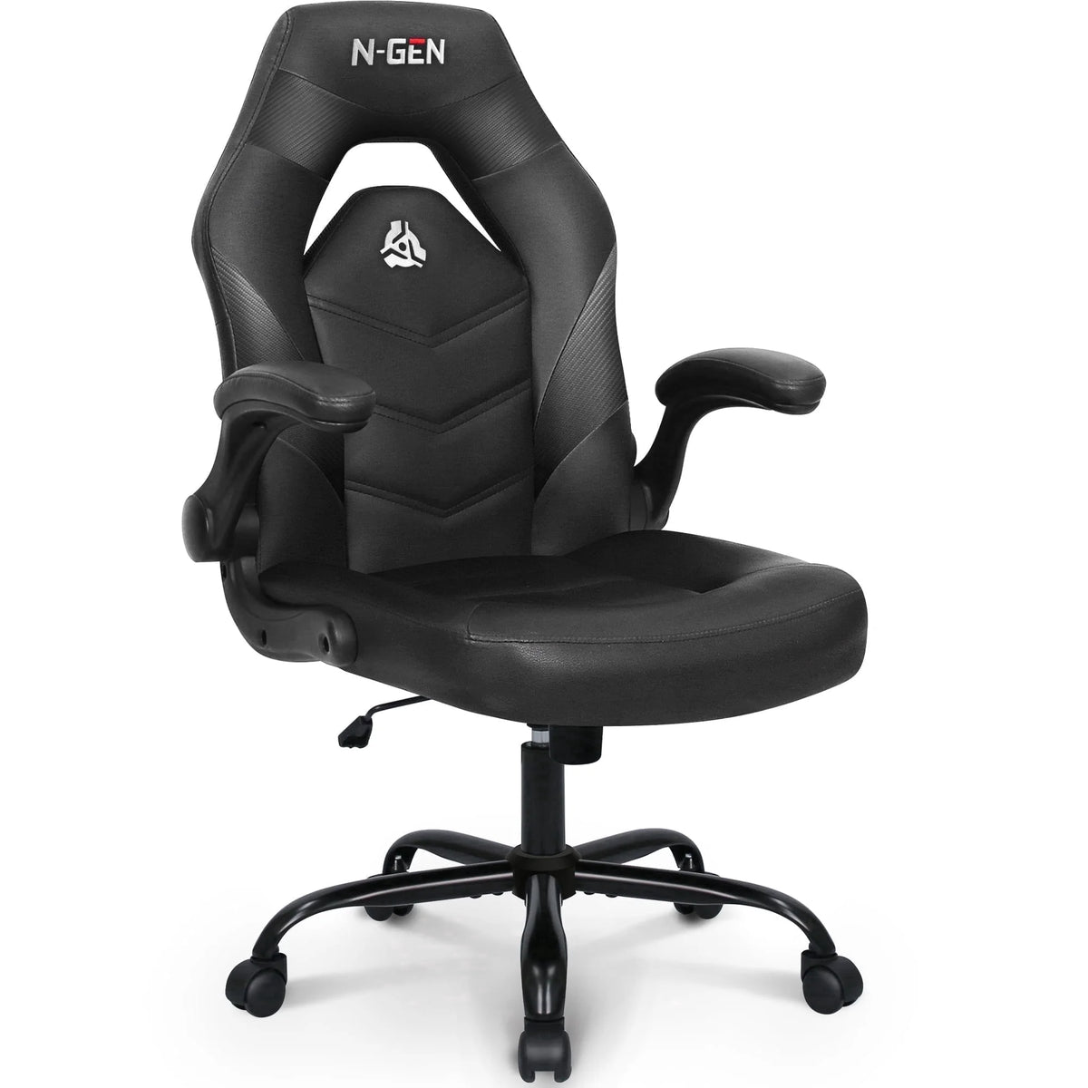 N-GEN GAMING Gaming Chair, Lumbar, PU Leather, Flip-Up Arms, Black