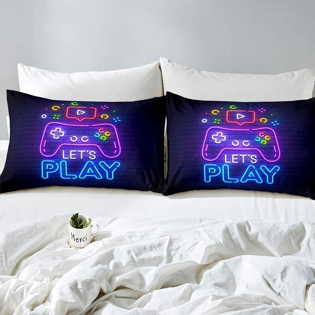 Gaming Comforter Sets Kids Queen Bedding Sets for Boys,Teen Gaming Comforter,Let'S Play Gaming Bedding Gaming Bed Set with 1 Comforter 2Pillowcases
