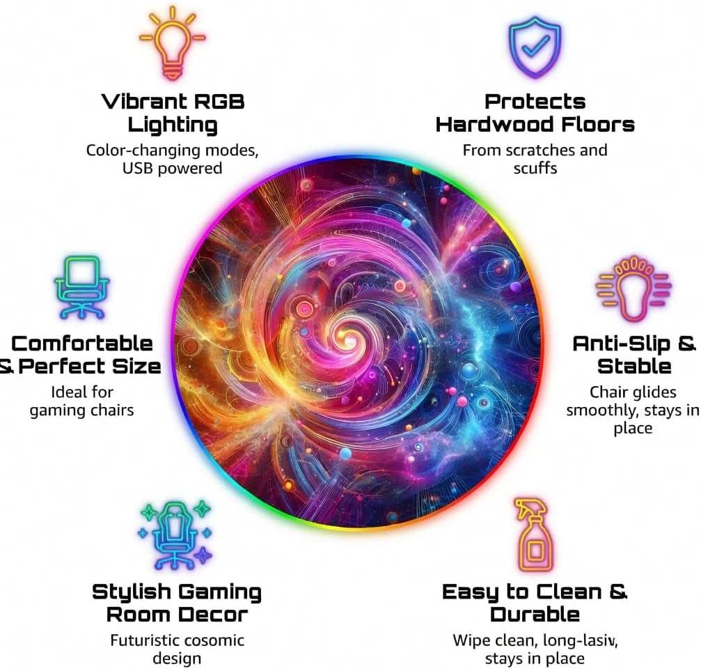 Gaming Chair Mat for Hardwood Floor Circle RGB Light - Neon 47”