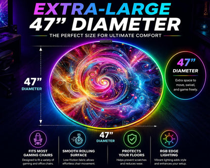 Gaming Chair Mat for Hardwood Floor Circle RGB Light - Neon 47”