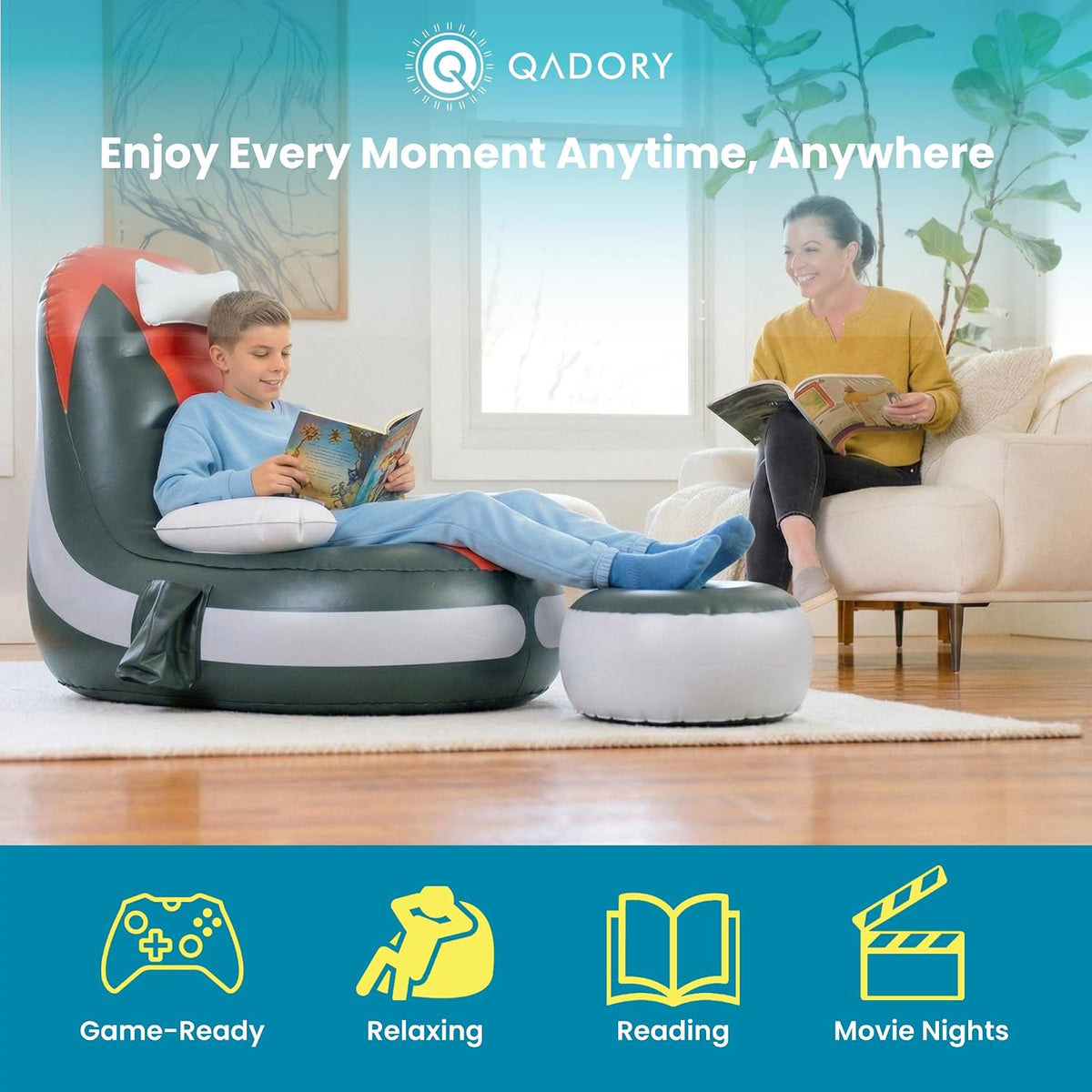 Inflatable Gaming Chair for Kids – Supports up to 300 Lbs, Includes Air Pump, Cup Holder, 2 Pockets – Durable Bean Bag Seat, Comfy Kids Gaming Chair & Top Gamer Chairs for Kid Room