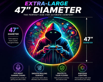 Gaming Chair Mat for Hardwood Floor Circle RGB Light - Gamer 47”