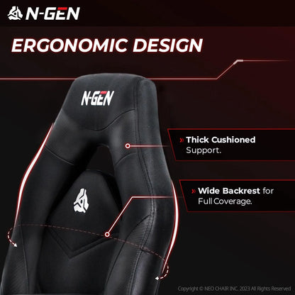 N-GEN GAMING Gaming Chair, Lumbar, PU Leather, Flip-Up Arms, Black
