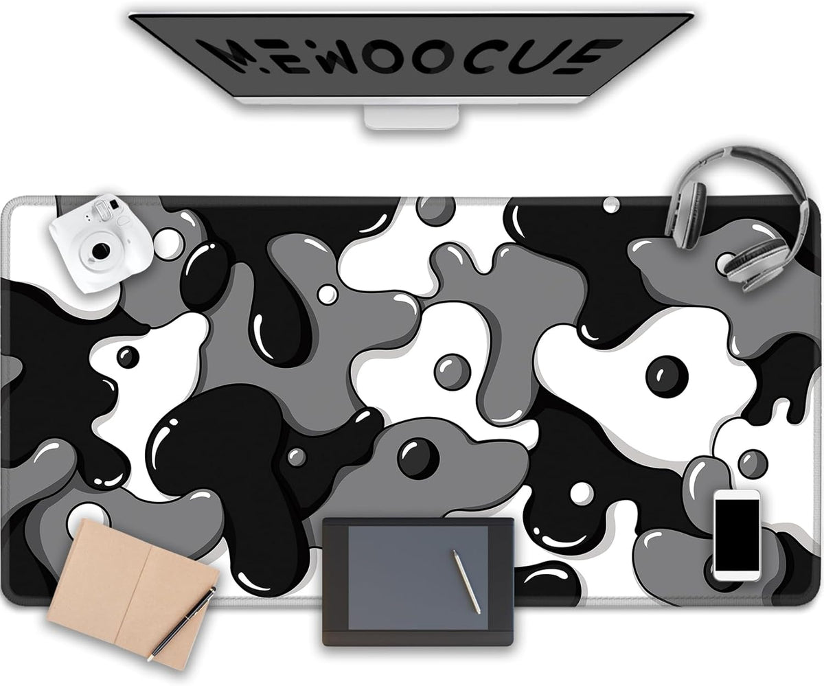 Gaming Laptop Mouse Pad,Grey Black White Big Desk Pads PC Keyboard Waterproof and Non-Slip 47.2" X 23.6" 3Mm Thick XXXL Rubber Table Mat, Black Spotted Dog Mouse Pads