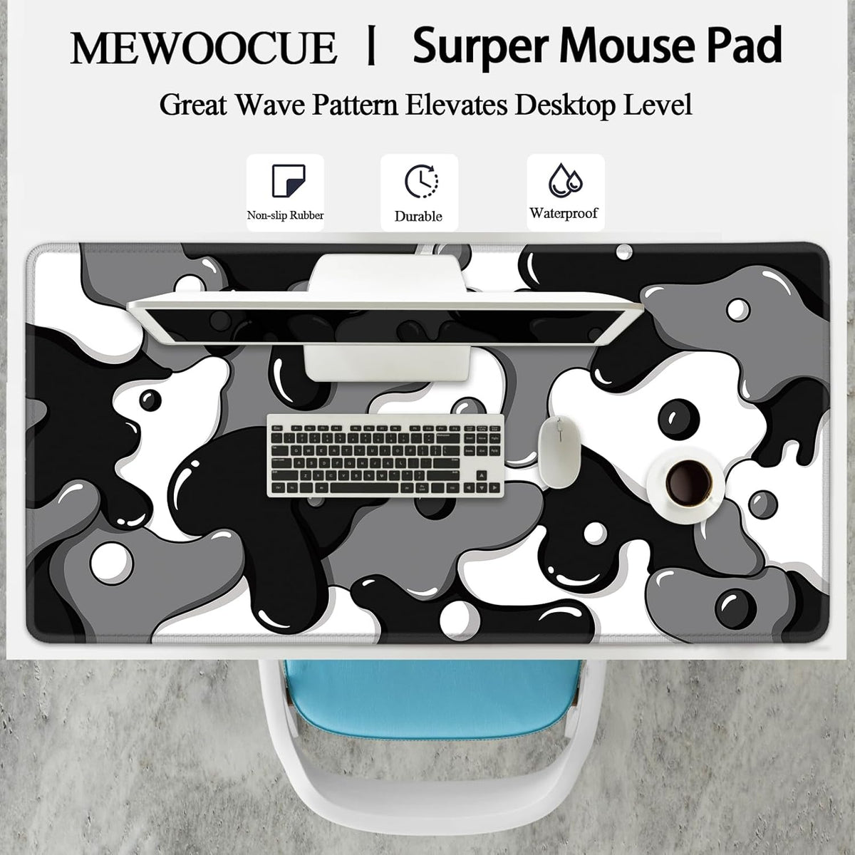 Gaming Laptop Mouse Pad,Grey Black White Big Desk Pads PC Keyboard Waterproof and Non-Slip 47.2" X 23.6" 3Mm Thick XXXL Rubber Table Mat, Black Spotted Dog Mouse Pads