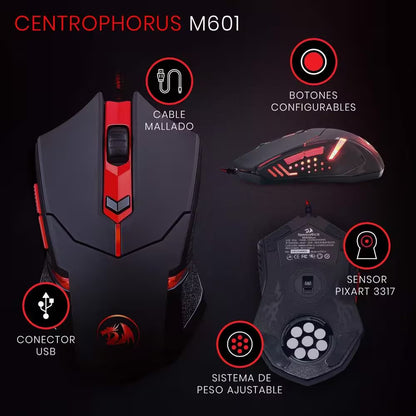 RGB Backlit Gaming Keyboard, Programmable Backlit Gaming Mouse in Black