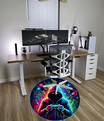 Gaming Chair Mat for Hardwood Floor Circle RGB Light - Gamer 47”