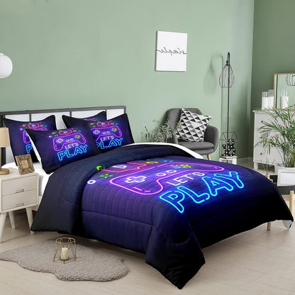 Gaming Comforter Sets Kids Queen Bedding Sets for Boys,Teen Gaming Comforter,Let'S Play Gaming Bedding Gaming Bed Set with 1 Comforter 2Pillowcases