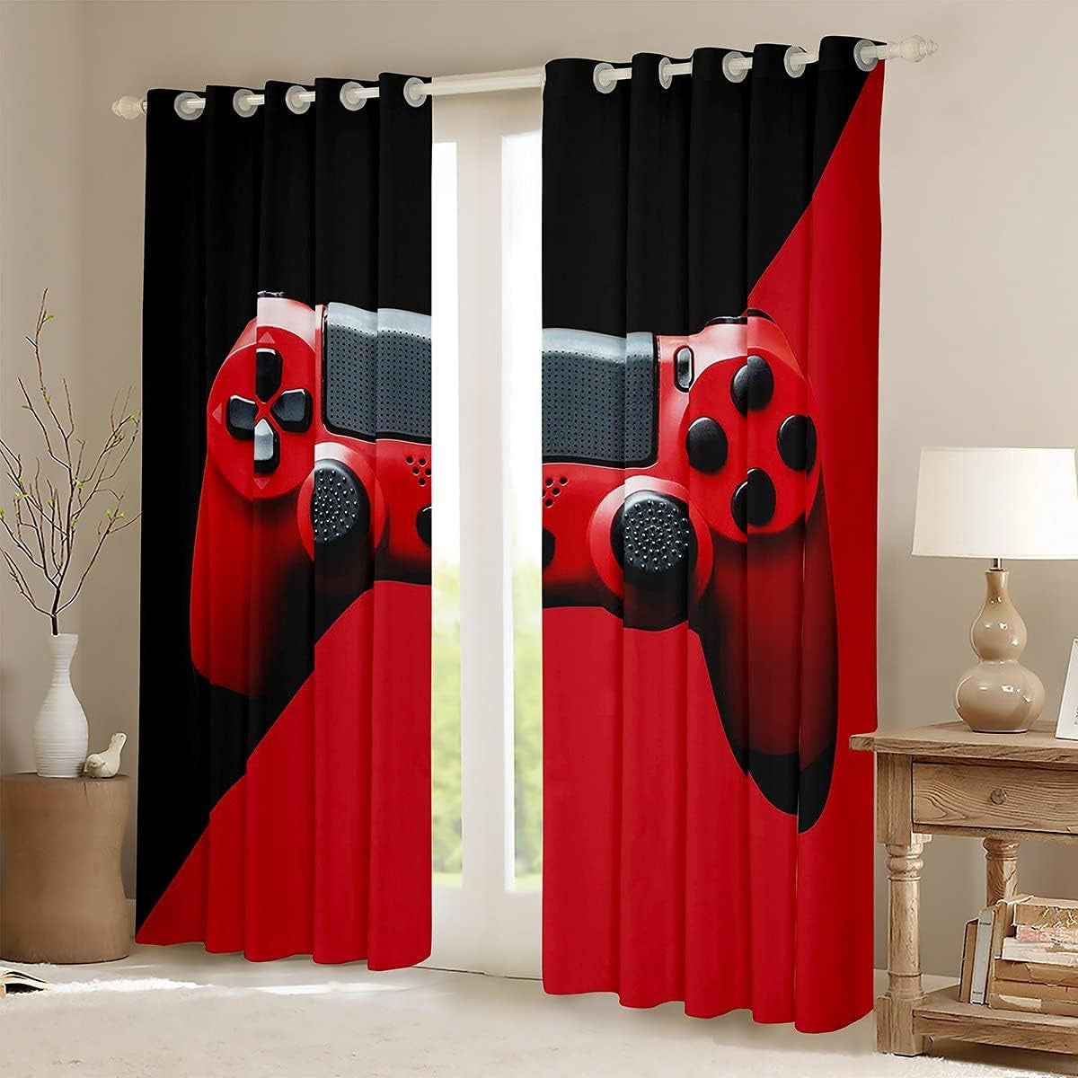 3 Pcs Gaming Curtain + Gaming Duvet Cover+ Gamer Pillow Cases