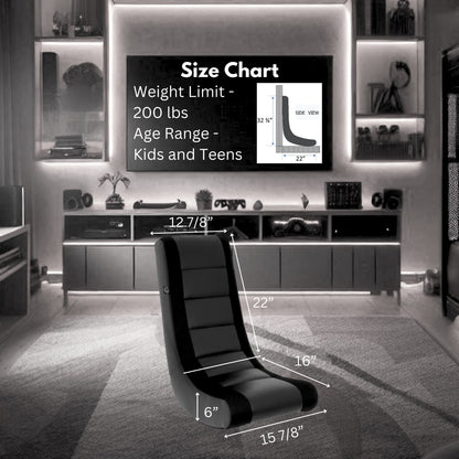 Classic Video Rocker Floor Gaming Chair, Kids and Teens, PU Faux Leather & Polyester Mesh, Black/Black