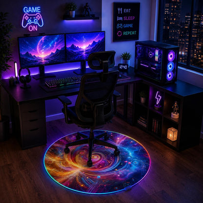 Gaming Chair Mat for Hardwood Floor Circle RGB Light - Neon 47”