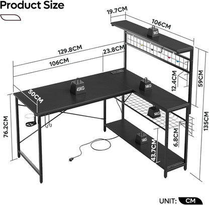 51" L Gaming Desk with Power Outlets LED Lights, Carbon Fiber Black