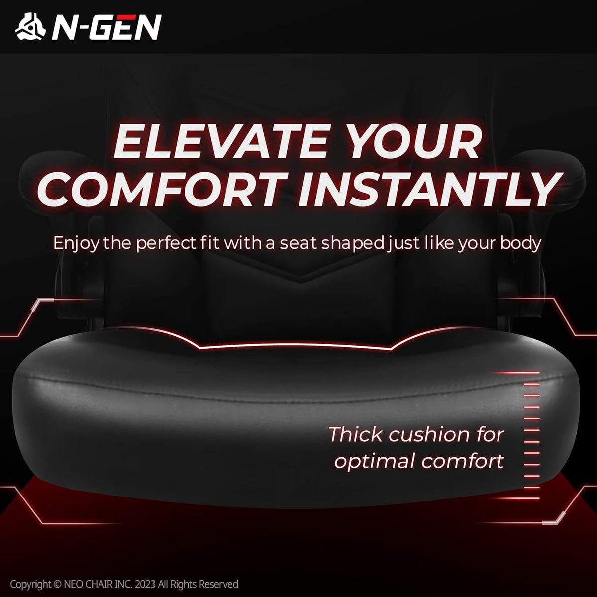 N-GEN GAMING Gaming Chair, Lumbar, PU Leather, Flip-Up Arms, Black