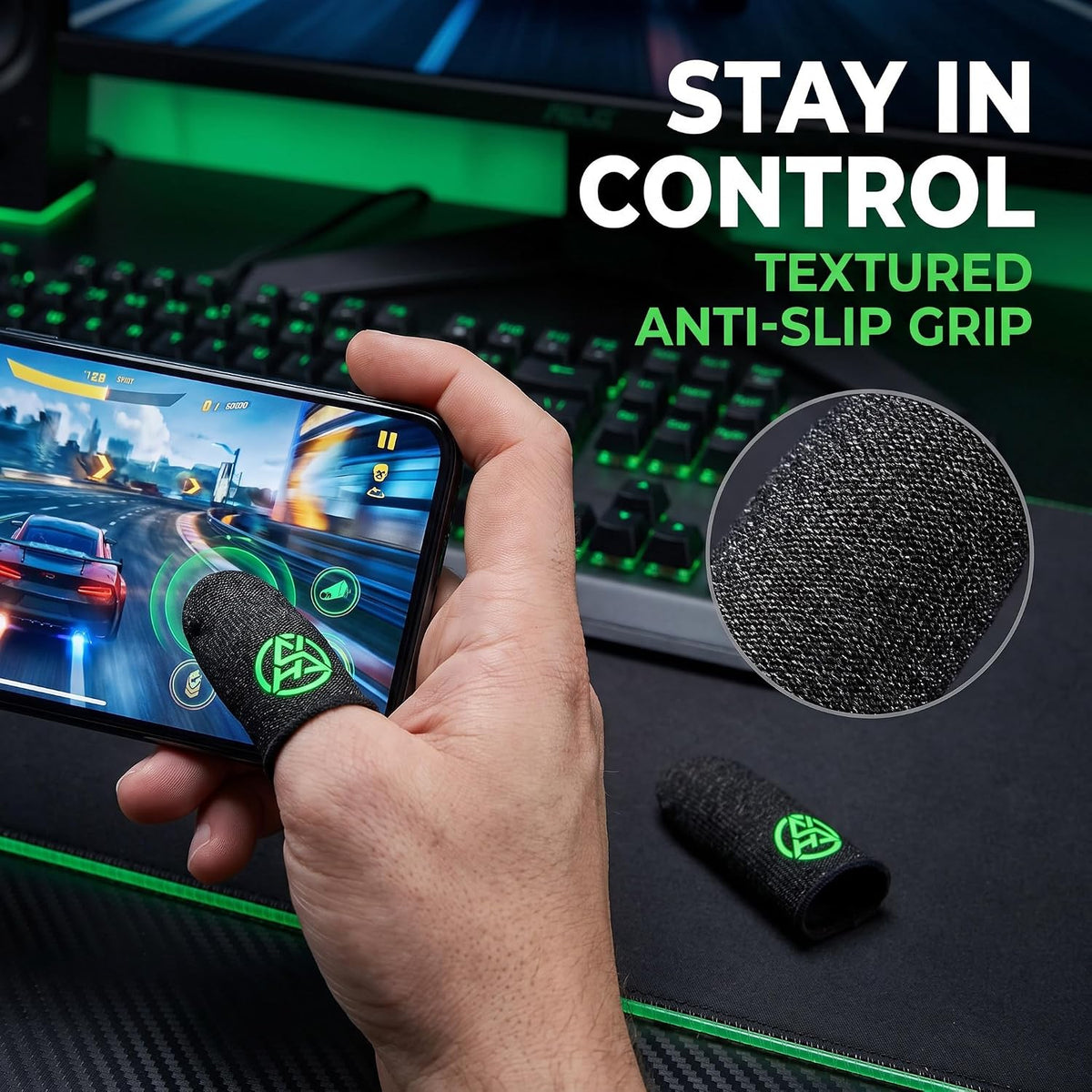 2Pcs Black Game Fingertip Gloves for Sweatproof Anti-Slip Finger Sleeve Breathable Gaming Finger Cover Thumb Gloves for Mobile Gaming Grip Pain-Relief Mobile Phone Finger Sleeves, Gaming Accessories