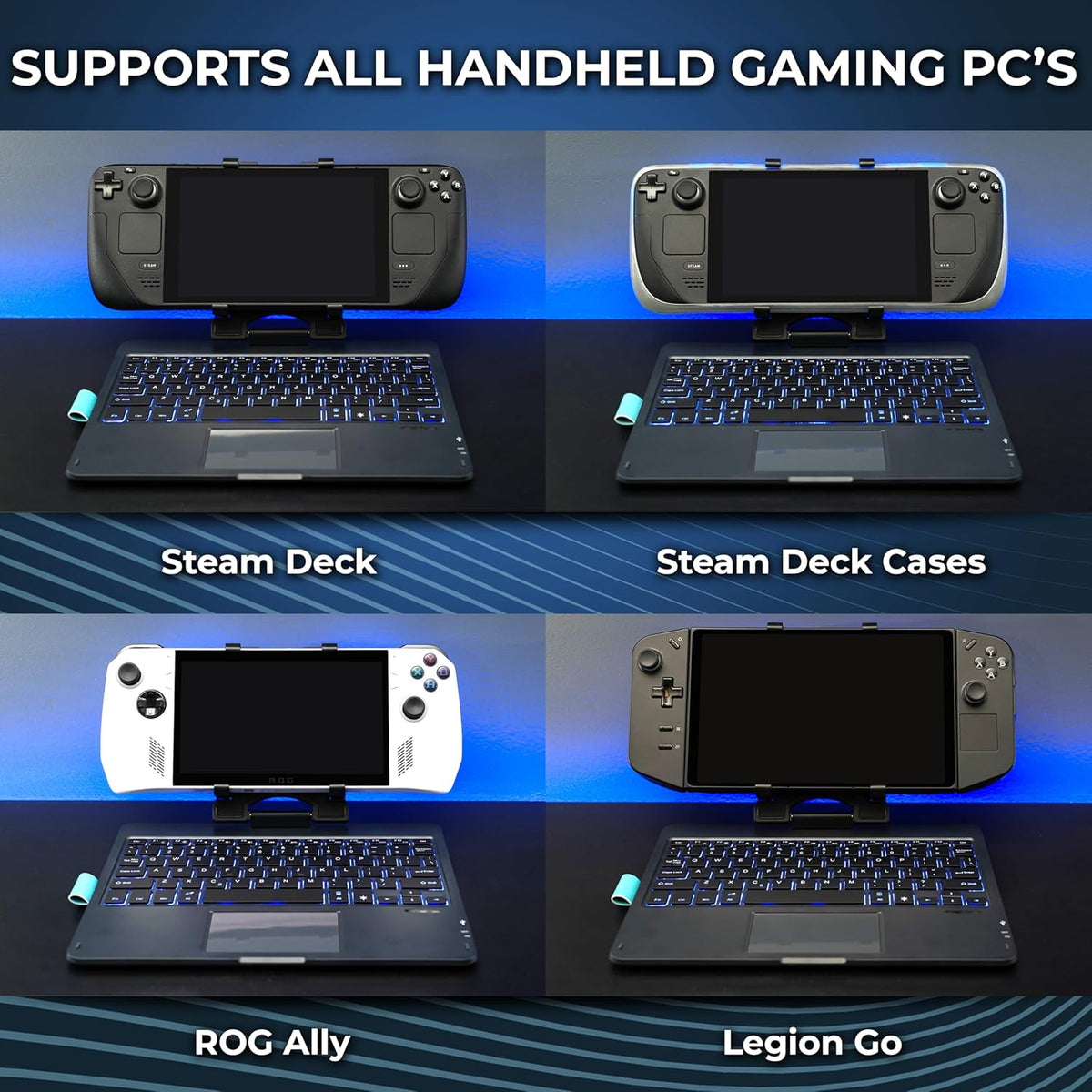 Decktop - Steam Deck Keyboard and Bluetooth Trackpad Mouse with Multicolor LED Laptop Accessory for Valve Linux PC Gaming Accessories (Steam Deck/Rog Ally)