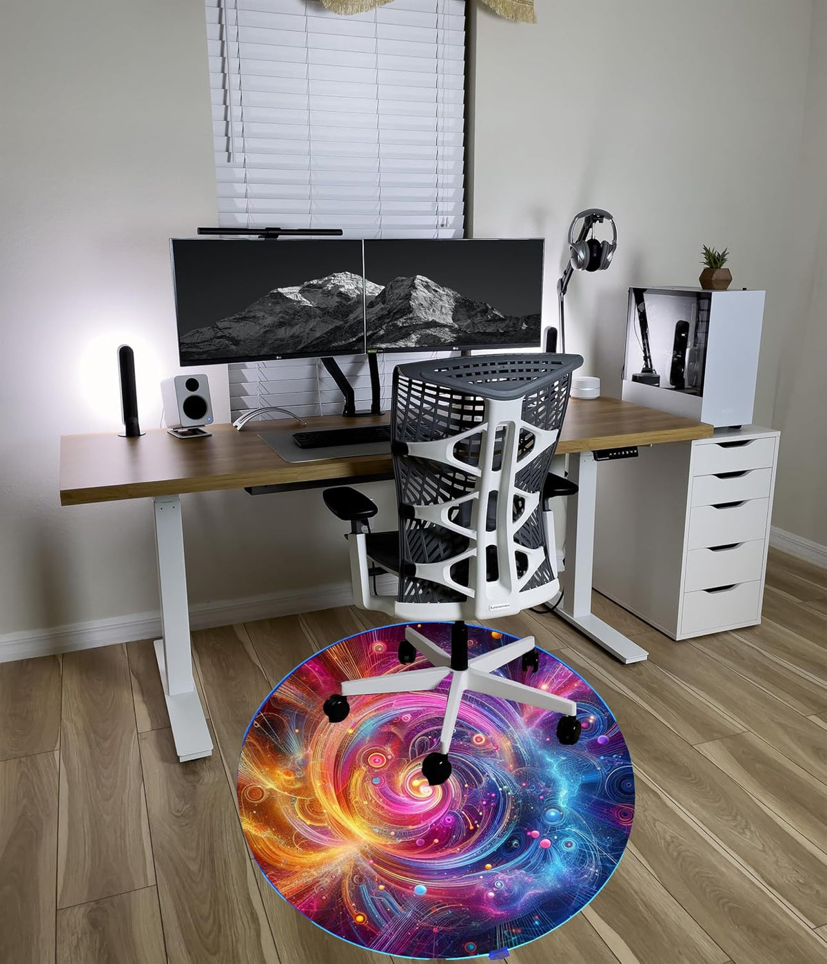 Gaming Chair Mat for Hardwood Floor Circle RGB Light - Neon 47”
