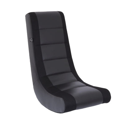 Classic Video Rocker Floor Gaming Chair, Kids and Teens, PU Faux Leather & Polyester Mesh, Black/Black