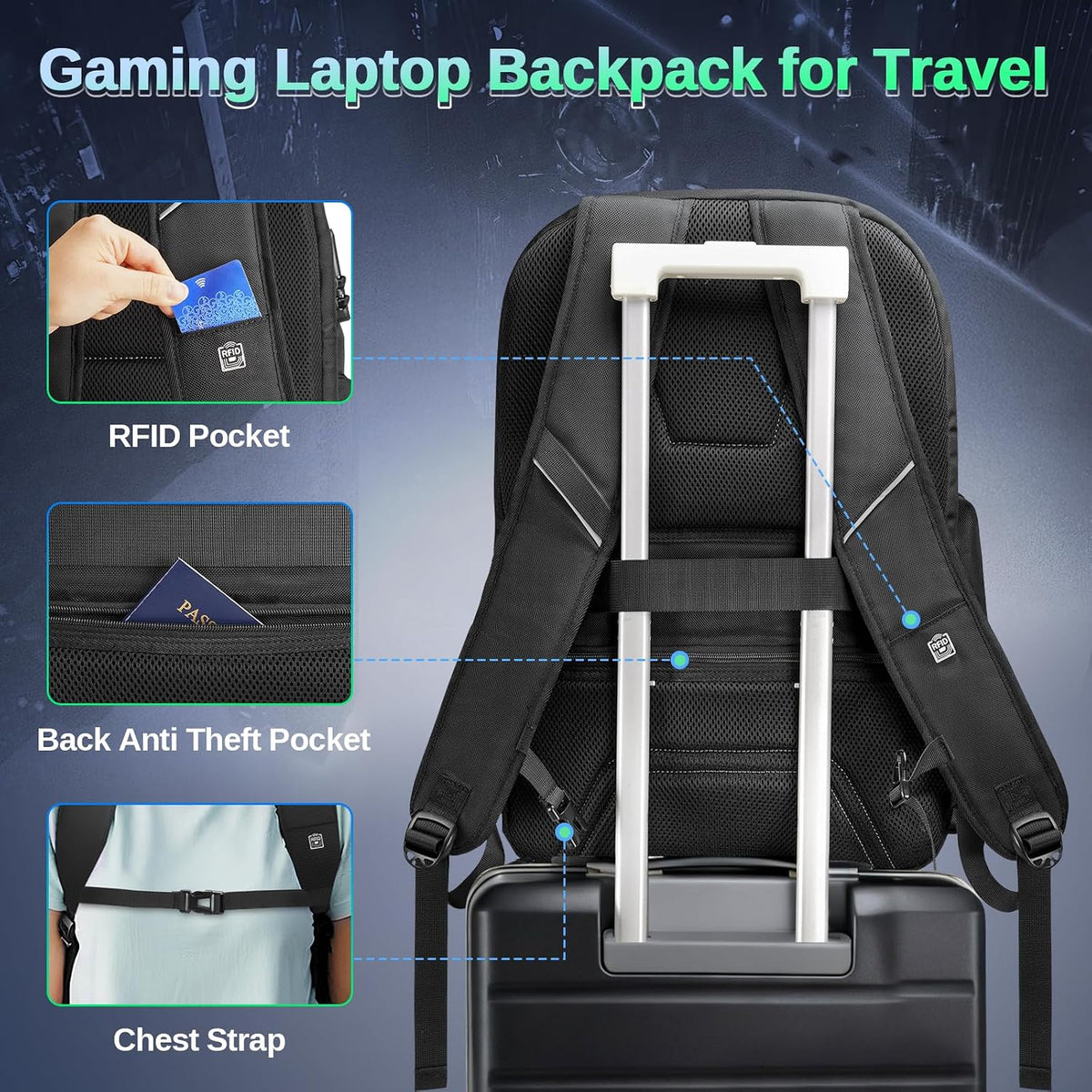 18 Inch Gaming Laptop Backpack with Thick Padded Laptop Compartment