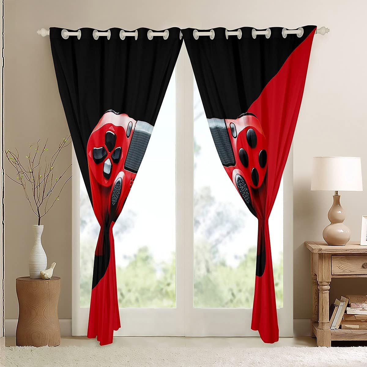3 Pcs Gaming Curtain + Gaming Duvet Cover+ Gamer Pillow Cases