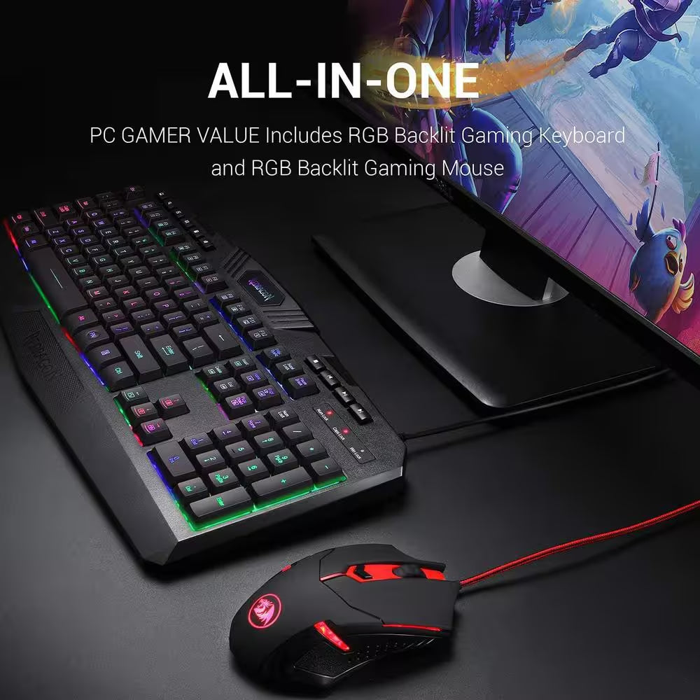 RGB Backlit Gaming Keyboard, Programmable Backlit Gaming Mouse in Black