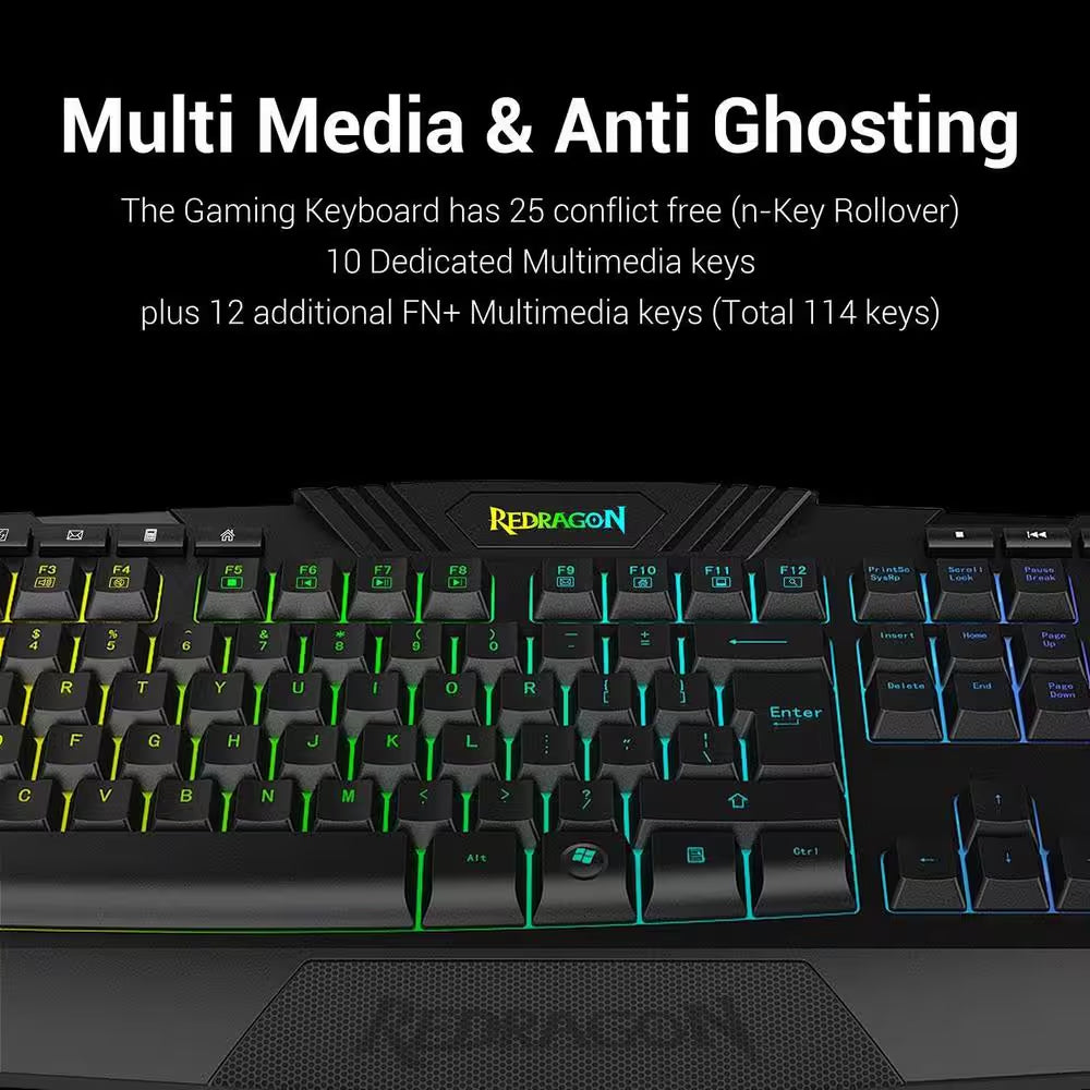 RGB Backlit Gaming Keyboard, Programmable Backlit Gaming Mouse in Black