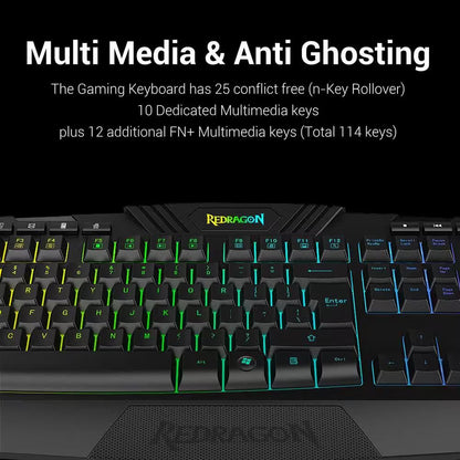 RGB Backlit Gaming Keyboard, Programmable Backlit Gaming Mouse in Black