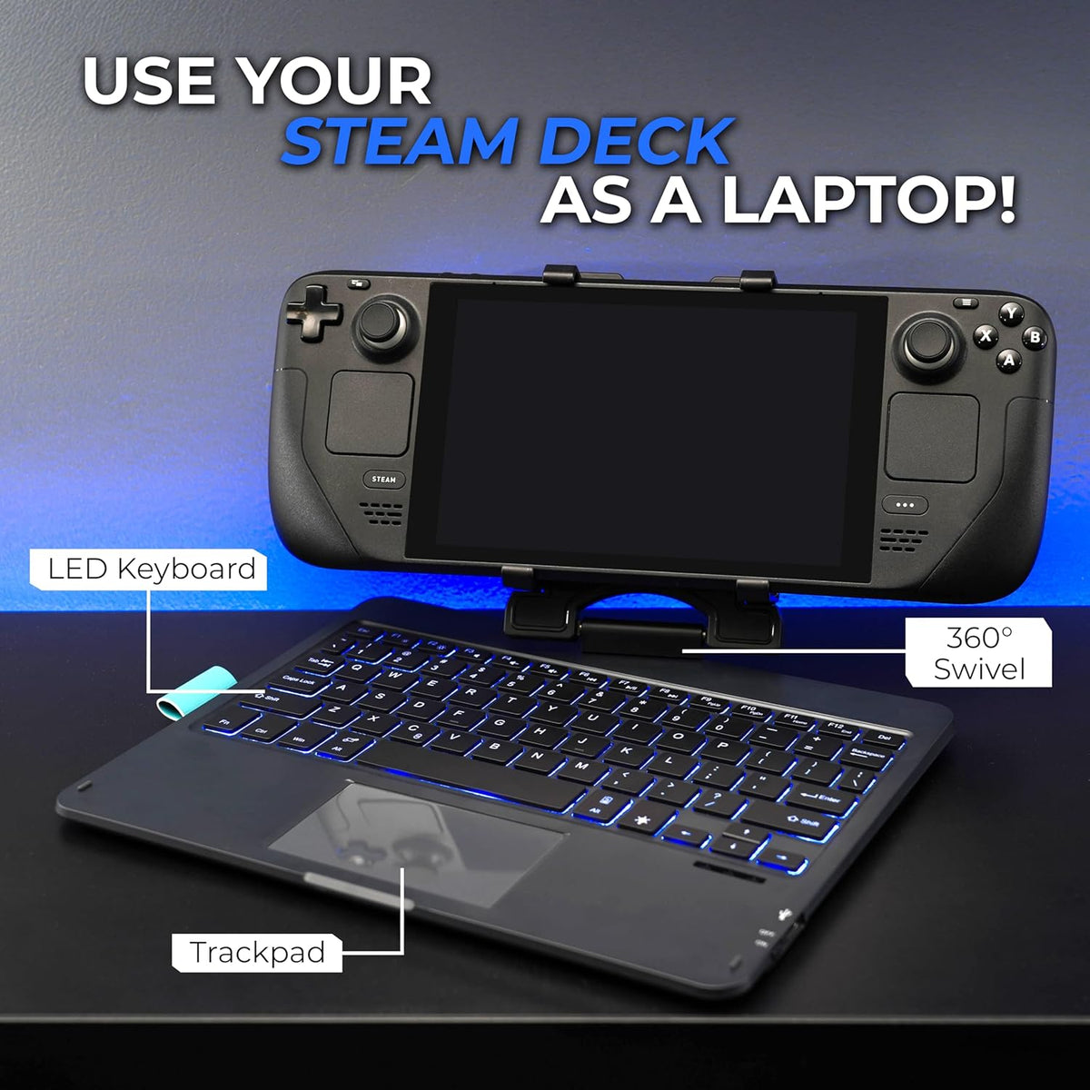 Decktop - Steam Deck Keyboard and Bluetooth Trackpad Mouse with Multicolor LED Laptop Accessory for Valve Linux PC Gaming Accessories (Steam Deck/Rog Ally)